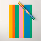 Colorful Retro Modern Vertical Stripe Pattern Blue Green Pink Orange Mustard Wrapping Paper Gallery Image 1