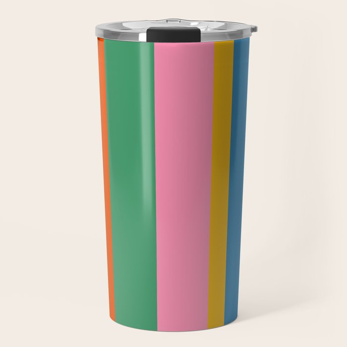 Colorful Retro Modern Vertical Stripe Pattern Blue Green Pink Orange Mustard Travel Mug Gallery Image 1