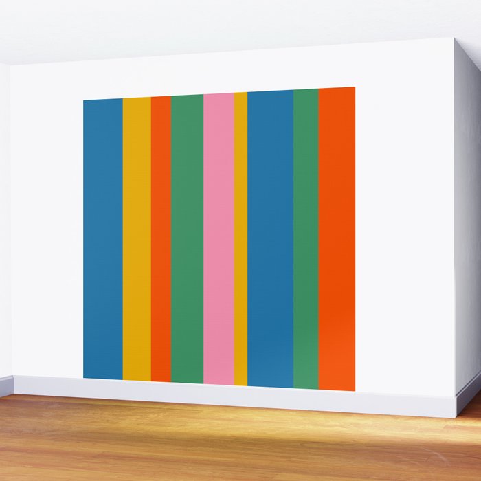 Colorful Retro Modern Vertical Stripe Pattern Blue Green Pink Orange Mustard Wall Mural Gallery Image 2
