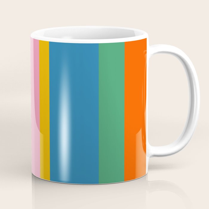 Colorful Retro Modern Vertical Stripe Pattern Blue Green Pink Orange Mustard Coffee Mug Gallery Image 1