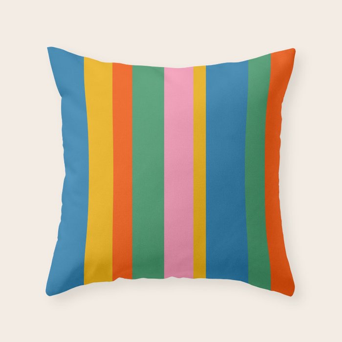 Colorful Retro Modern Vertical Stripe Pattern Blue Green Pink Orange Mustard Throw Pillow Gallery Image 6