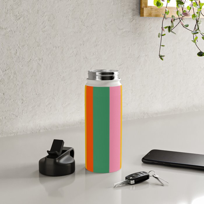 Colorful Retro Modern Vertical Stripe Pattern Blue Green Pink Orange Mustard Water Bottle Gallery Image 4