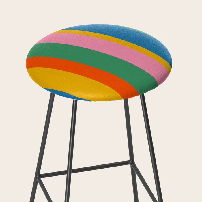 Colorful Retro Modern Vertical Stripe Pattern Blue Green Pink Orange Mustard Stool Gallery Image 2