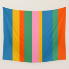Colorful Retro Modern Vertical Stripe Pattern Blue Green Pink Orange Mustard Wall Tapestry Gallery Image 4