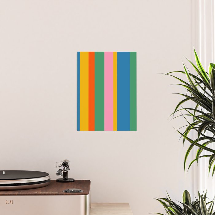 Colorful Retro Modern Vertical Stripe Pattern Blue Green Pink Orange Mustard Poster Gallery Image 2
