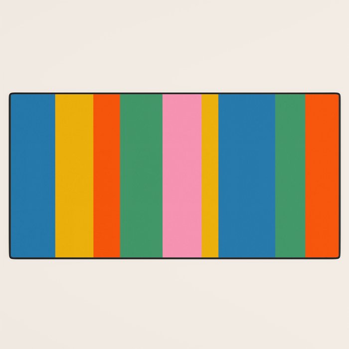 Colorful Retro Modern Vertical Stripe Pattern Blue Green Pink Orange Mustard Desk Mat Gallery Image 3