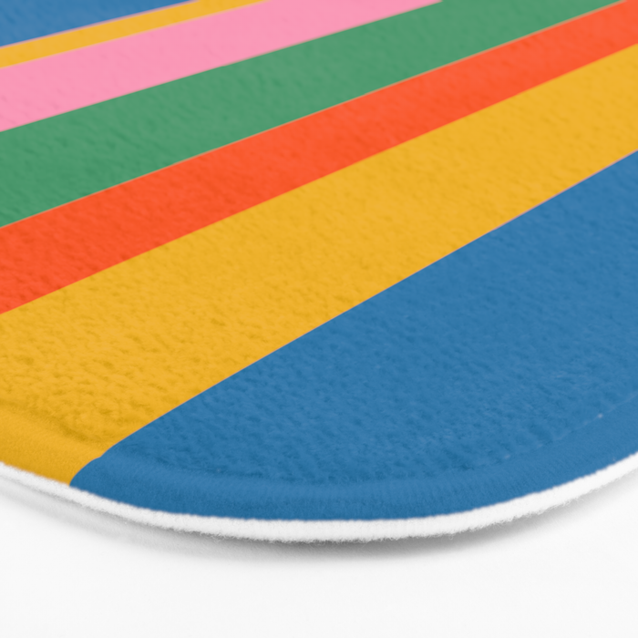 Colorful Retro Modern Vertical Stripe Pattern Blue Green Pink Orange Mustard Bath Mat Gallery Image 3