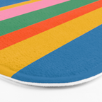 Colorful Retro Modern Vertical Stripe Pattern Blue Green Pink Orange Mustard Bath Mat Gallery Image 3