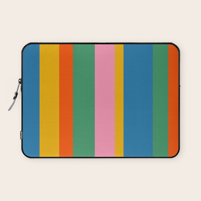 Colorful Retro Modern Vertical Stripe Pattern Blue Green Pink Orange Mustard Laptop Sleeve Gallery Image 1