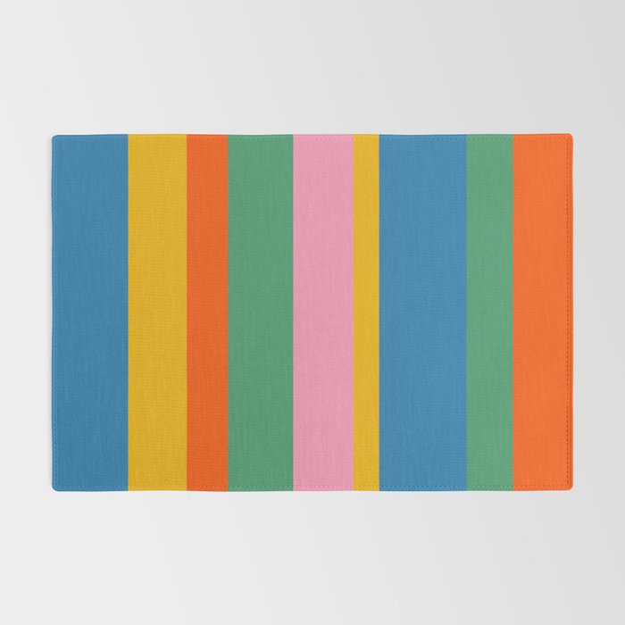 Colorful Retro Modern Vertical Stripe Pattern Blue Green Pink Orange Mustard Rug Gallery Image 2