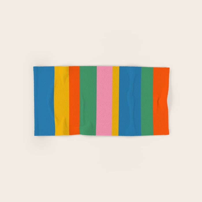 Colorful Retro Modern Vertical Stripe Pattern Blue Green Pink Orange Mustard Bath Towel Gallery Image 1