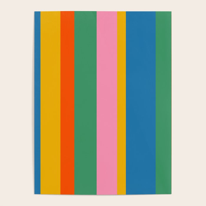 Colorful Retro Modern Vertical Stripe Pattern Blue Green Pink Orange Mustard Poster Gallery Image 1