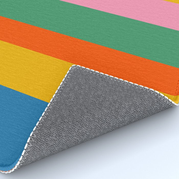 Colorful Retro Modern Vertical Stripe Pattern Blue Green Pink Orange Mustard Rug Gallery Image 4