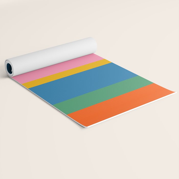 Colorful Retro Modern Vertical Stripe Pattern Blue Green Pink Orange Mustard Yoga Mat Gallery Image 2