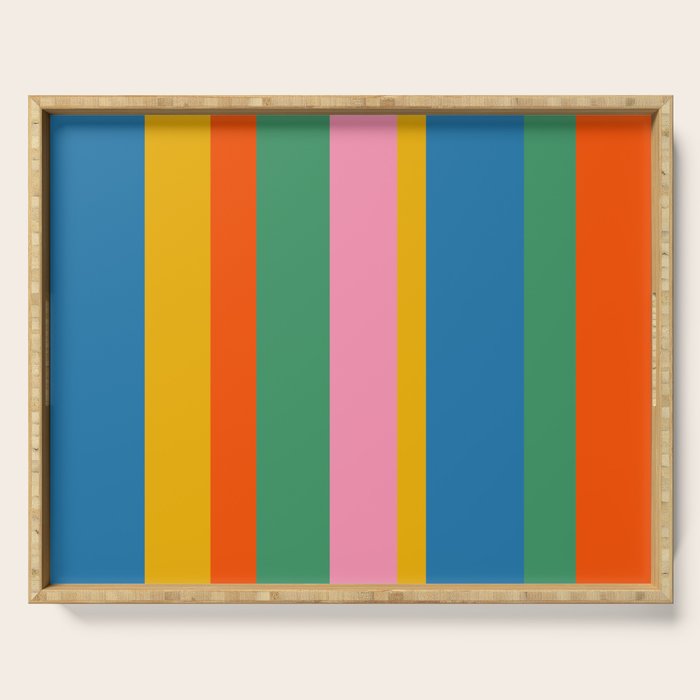Colorful Retro Modern Vertical Stripe Pattern Blue Green Pink Orange Mustard Serving Tray Gallery Image 1