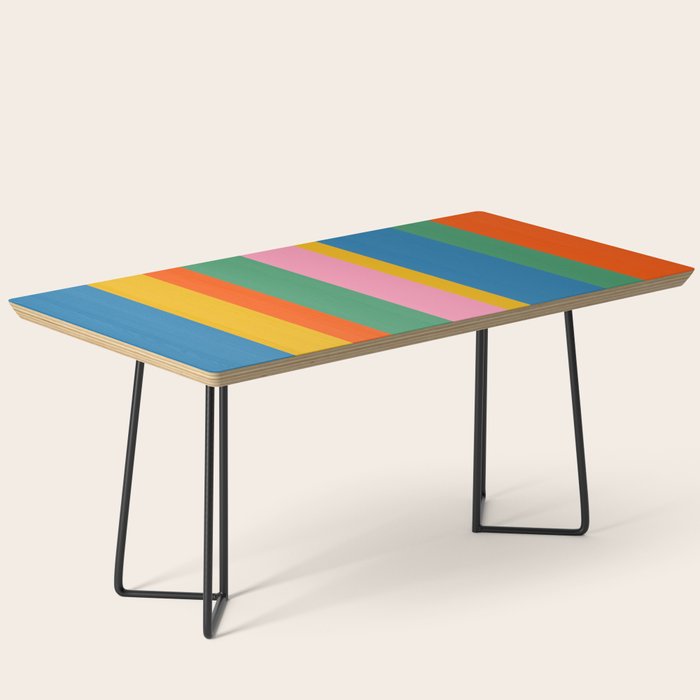Colorful Retro Modern Vertical Stripe Pattern Blue Green Pink Orange Mustard Coffee Table Gallery Image 1