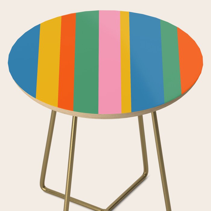 Colorful Retro Modern Vertical Stripe Pattern Blue Green Pink Orange Mustard Side Table Gallery Image 2