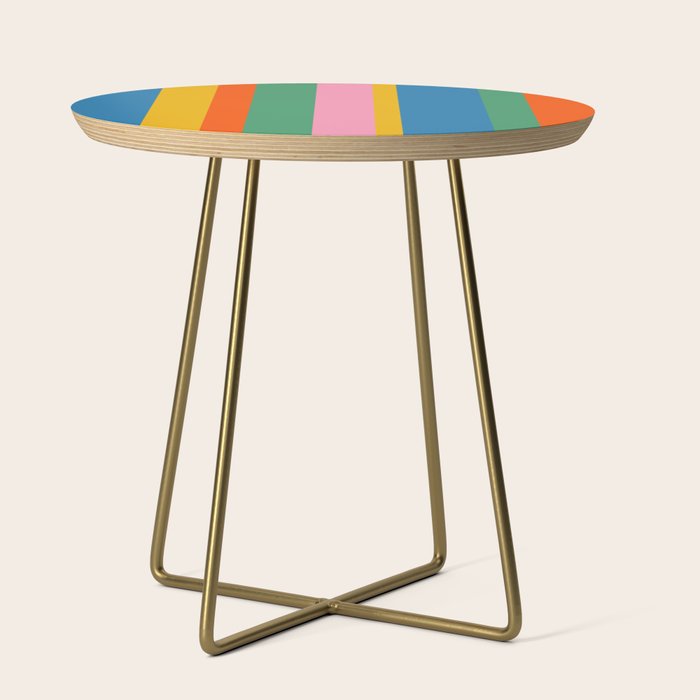 Colorful Retro Modern Vertical Stripe Pattern Blue Green Pink Orange Mustard Side Table Gallery Image 1