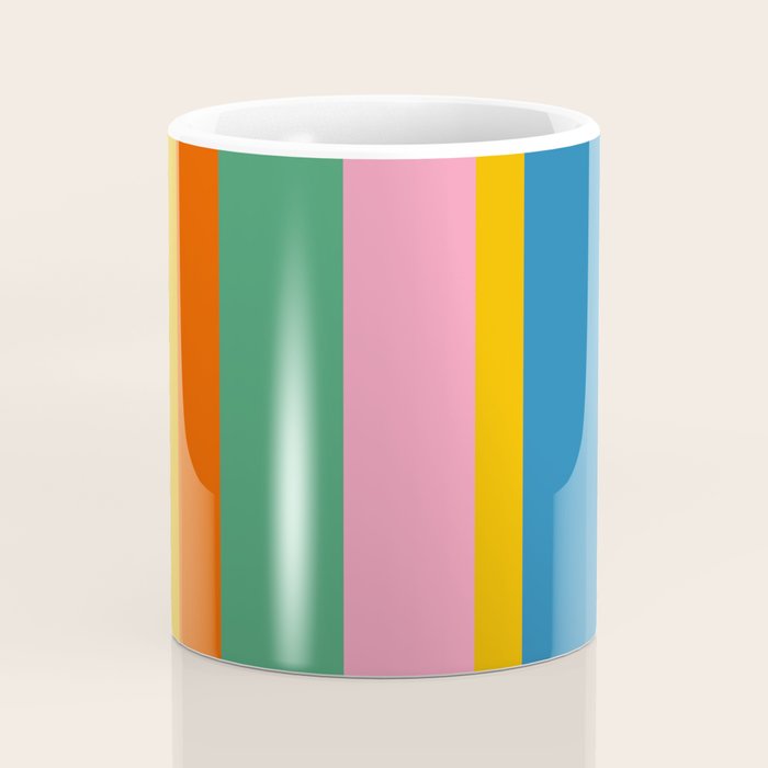 Colorful Retro Modern Vertical Stripe Pattern Blue Green Pink Orange Mustard Coffee Mug Gallery Image 4