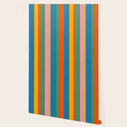 Colorful Retro Modern Vertical Stripe Pattern Blue Green Pink Orange Mustard Wallpaper Gallery Image 2