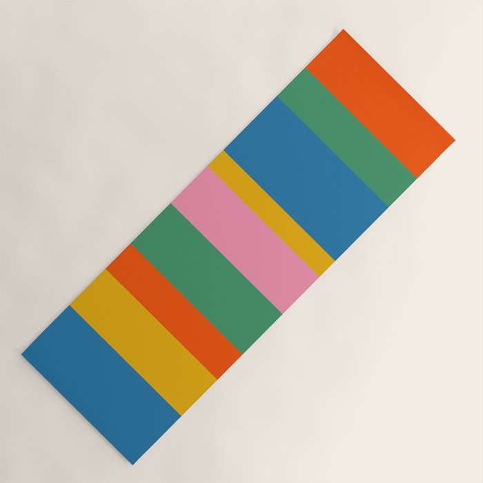 Colorful Retro Modern Vertical Stripe Pattern Blue Green Pink Orange Mustard Yoga Mat Gallery Image 1