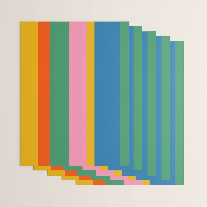 Colorful Retro Modern Vertical Stripe Pattern Blue Green Pink Orange Mustard Wrapping Paper Gallery Image 3