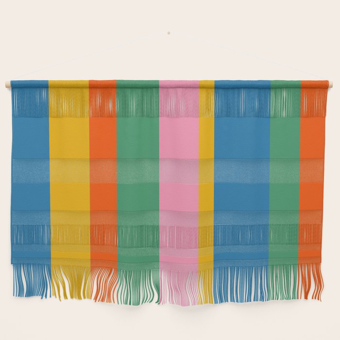 Colorful Retro Modern Vertical Stripe Pattern Blue Green Pink Orange Mustard Wall Hanging Gallery Image 1