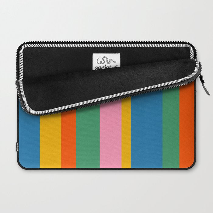 Colorful Retro Modern Vertical Stripe Pattern Blue Green Pink Orange Mustard Laptop Sleeve Gallery Image 2