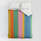 Colorful Retro Modern Vertical Stripe Pattern Blue Green Pink Orange Mustard Comforter Gallery Image 6