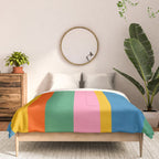 Colorful Retro Modern Vertical Stripe Pattern Blue Green Pink Orange Mustard Comforter Gallery Image 3