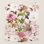 Vintage And Shabby Chic- Pink  Summer Peonies Antique Botanical Flower Garden Wall Tapestry Gallery Image 4