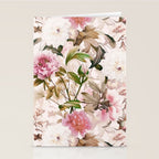 Vintage And Shabby Chic- Pink  Summer Peonies Antique Botanical Flower Garden Stationery Card Gallery Image 2
