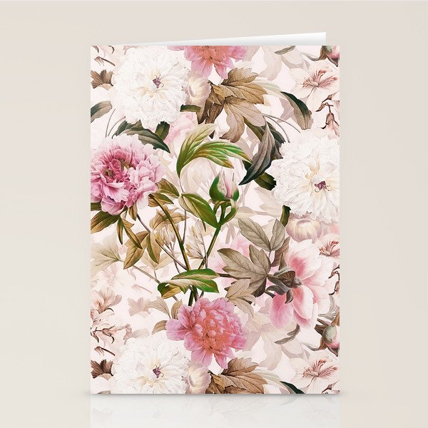 Vintage And Shabby Chic- Pink  Summer Peonies Antique Botanical Flower Garden Stationery Card Gallery Image 2