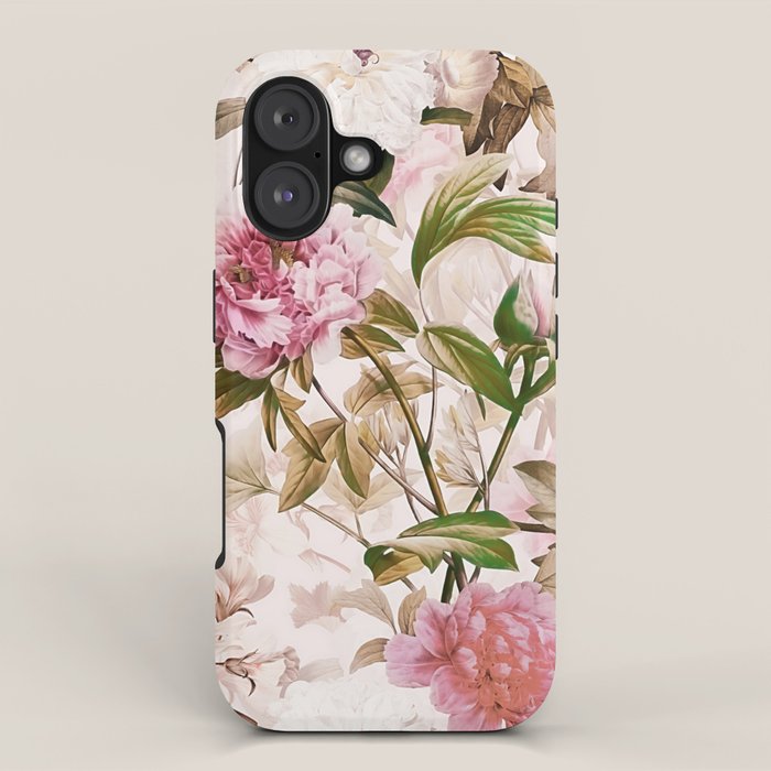 Vintage And Shabby Chic- Pink  Summer Peonies Antique Botanical Flower Garden iPhone Case Gallery Image 1