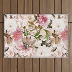 Vintage And Shabby Chic- Pink  Summer Peonies Antique Botanical Flower Garden Outdoor Rug Gallery Image 1