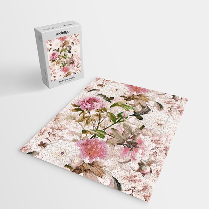 Vintage And Shabby Chic- Pink  Summer Peonies Antique Botanical Flower Garden Jigsaw Puzzle Gallery Image 2
