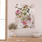 Vintage And Shabby Chic- Pink  Summer Peonies Antique Botanical Flower Garden Wall Tapestry Gallery Image 2