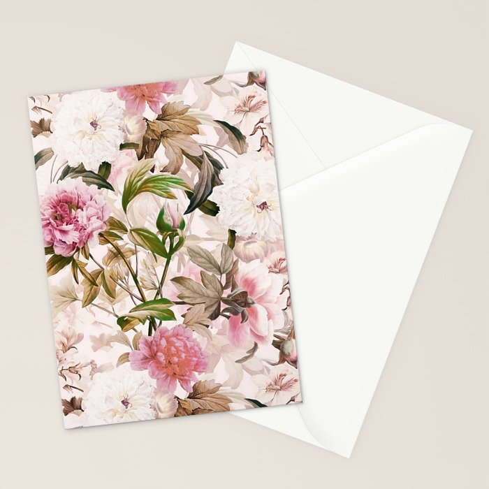 Vintage And Shabby Chic- Pink  Summer Peonies Antique Botanical Flower Garden Stationery Card Gallery Image 2