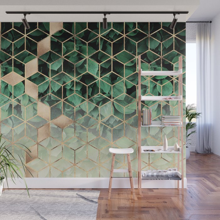 Leaves And Cubes Wall Mural Gallery Image 1