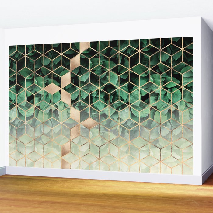 Leaves And Cubes Wall Mural Gallery Image 2