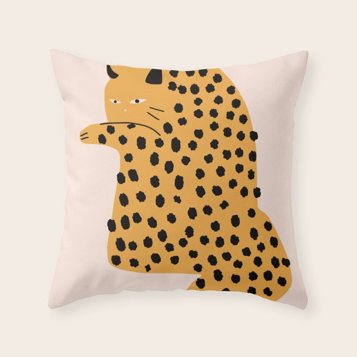 Self grooming cat Throw Pillow Gallery Image 1