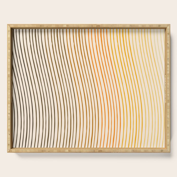 Organic Fine Lines Wavy Gradient Minimal Ink Stripe Pattern Brown Orange Yellow Serving Tray Gallery Image 1