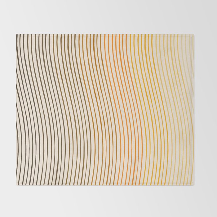 Organic Fine Lines Wavy Gradient Minimal Ink Stripe Pattern Brown Orange Yellow Throw Blanket Gallery Image 2