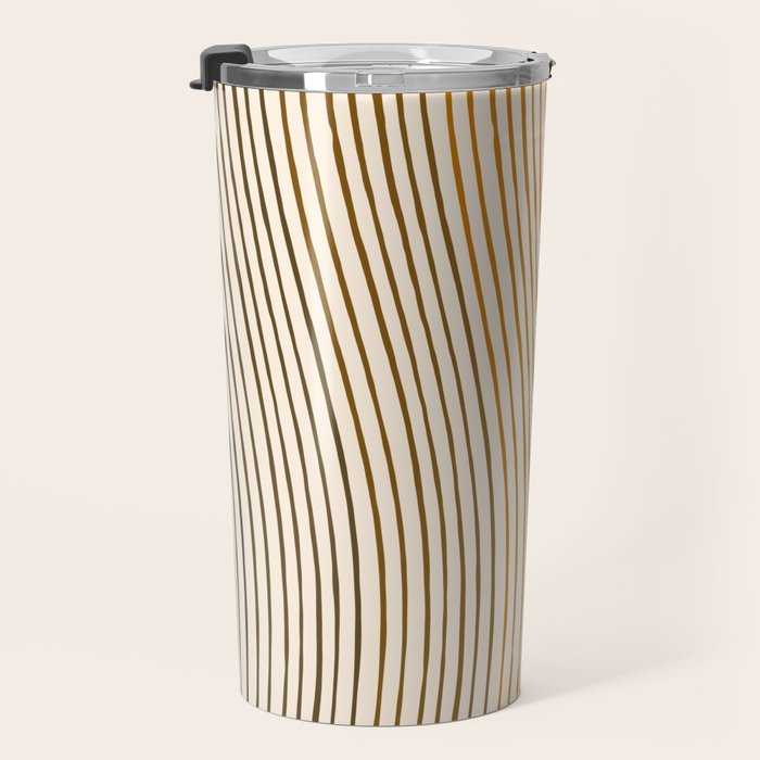 Organic Fine Lines Wavy Gradient Minimal Ink Stripe Pattern Brown Orange Yellow Travel Mug Gallery Image 3