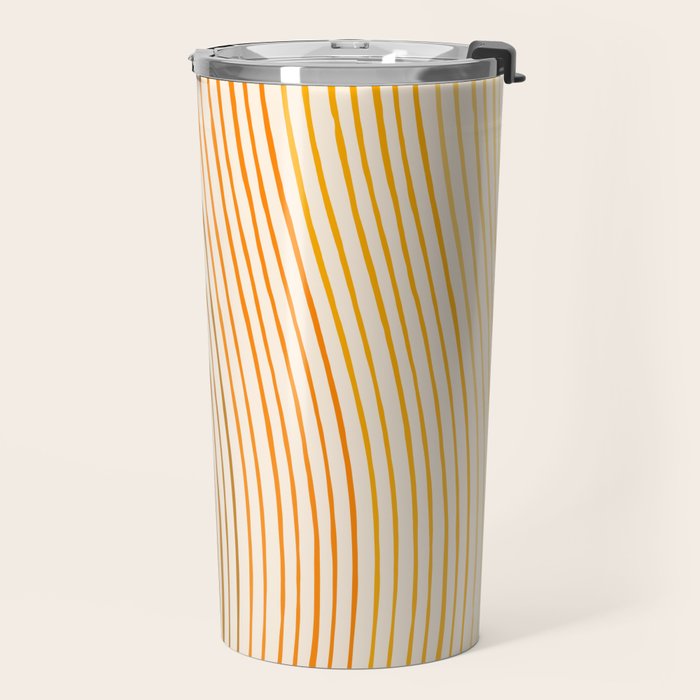 Organic Fine Lines Wavy Gradient Minimal Ink Stripe Pattern Brown Orange Yellow Travel Mug Gallery Image 2