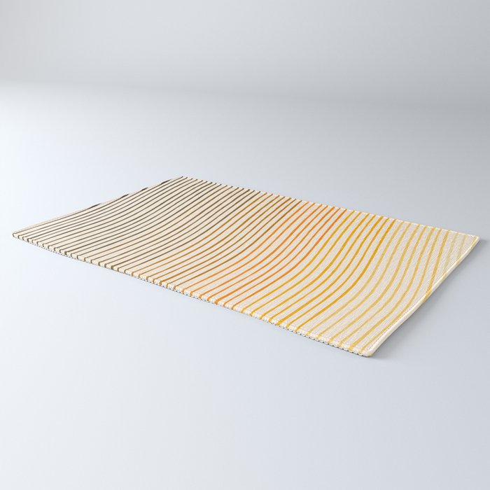 Organic Fine Lines Wavy Gradient Minimal Ink Stripe Pattern Brown Orange Yellow Rug Gallery Image 3
