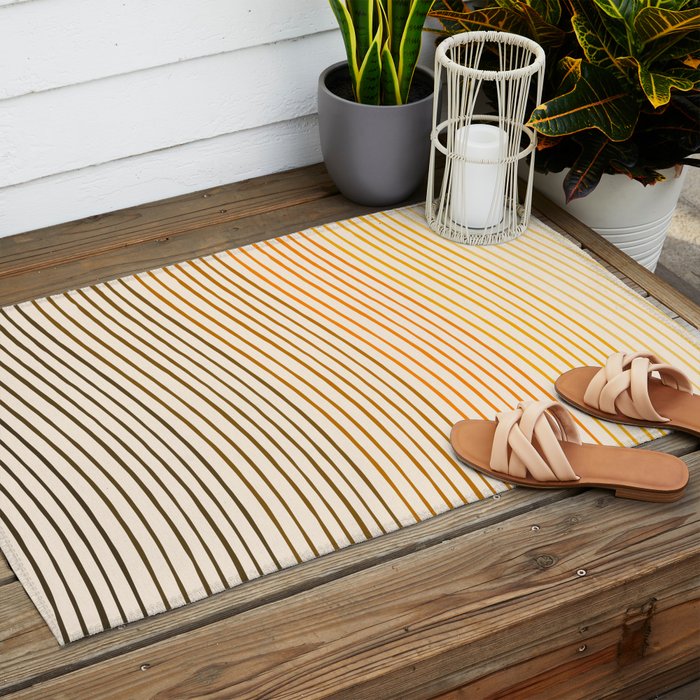 Organic Fine Lines Wavy Gradient Minimal Ink Stripe Pattern Brown Orange Yellow Outdoor Rug Gallery Image 2