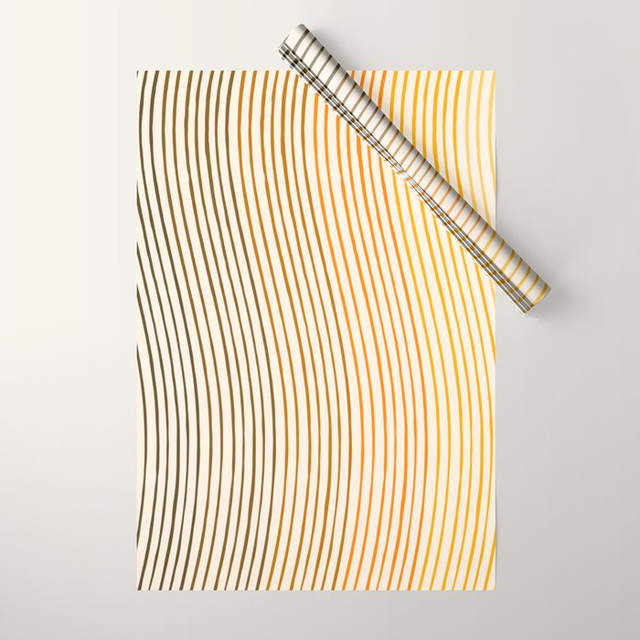 Organic Fine Lines Wavy Gradient Minimal Ink Stripe Pattern Brown Orange Yellow Wrapping Paper Gallery Image 1