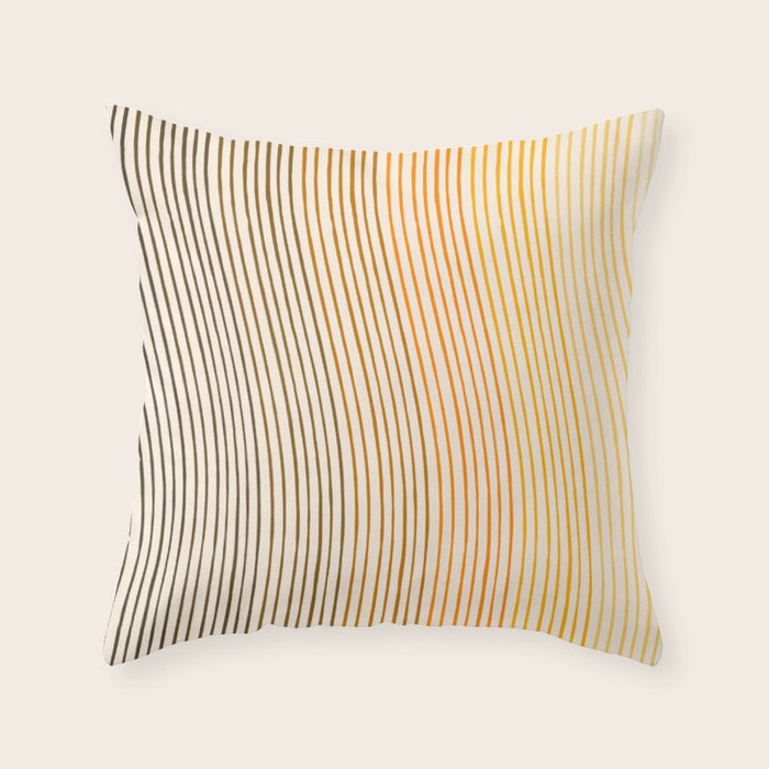 Organic Fine Lines Wavy Gradient Minimal Ink Stripe Pattern Brown Orange Yellow Throw Pillow Gallery Image 1