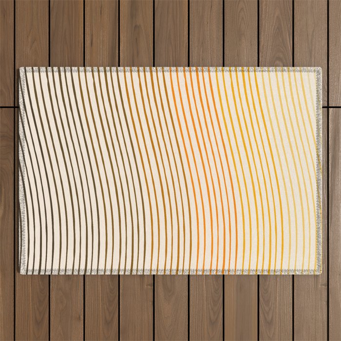 Organic Fine Lines Wavy Gradient Minimal Ink Stripe Pattern Brown Orange Yellow Outdoor Rug Gallery Image 1